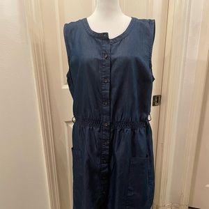 Millenium Lightweight Sleeveless Button Down Belt Denim Dress Size XL